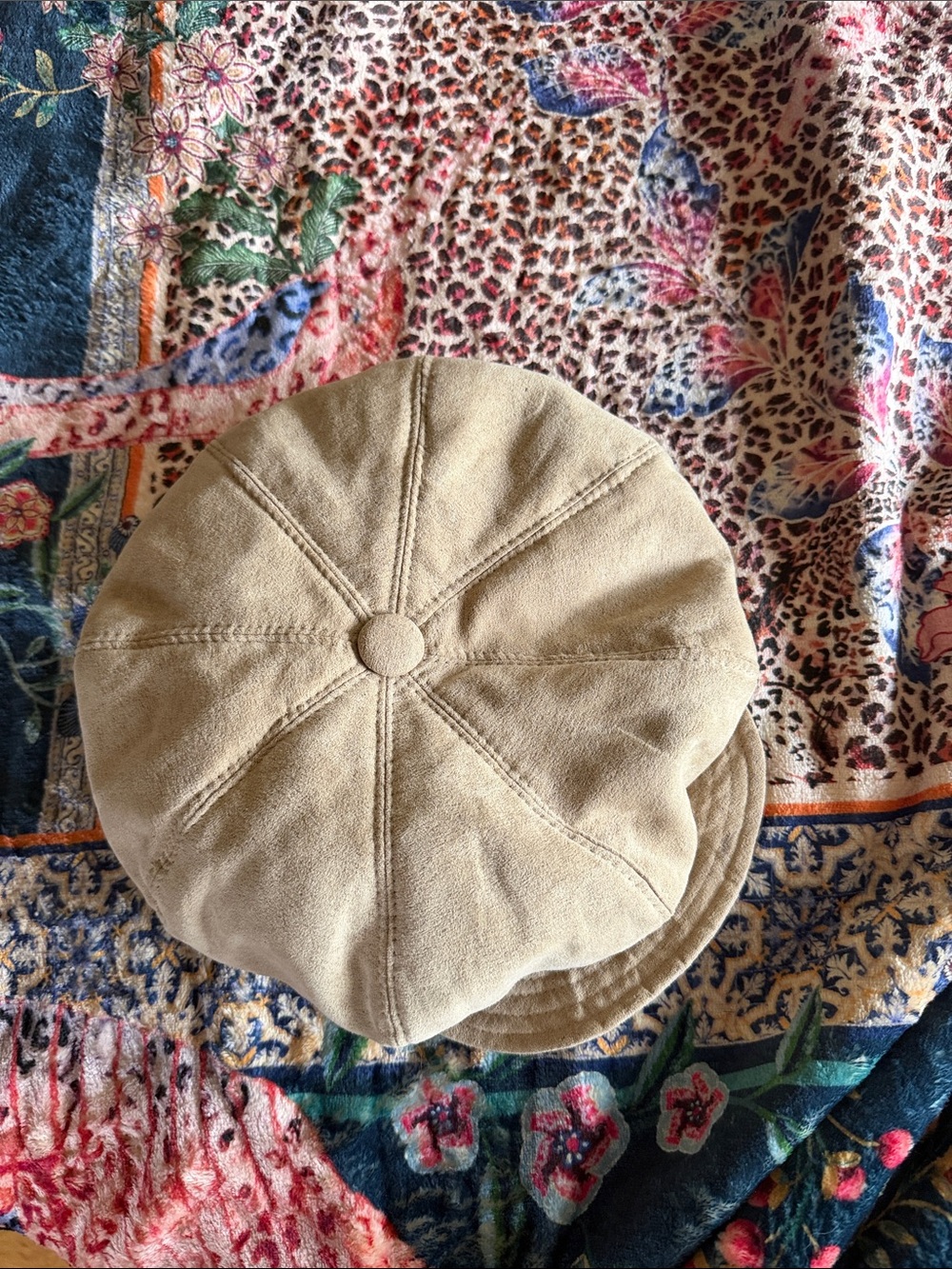 Beige Suede Newsboy Cap
